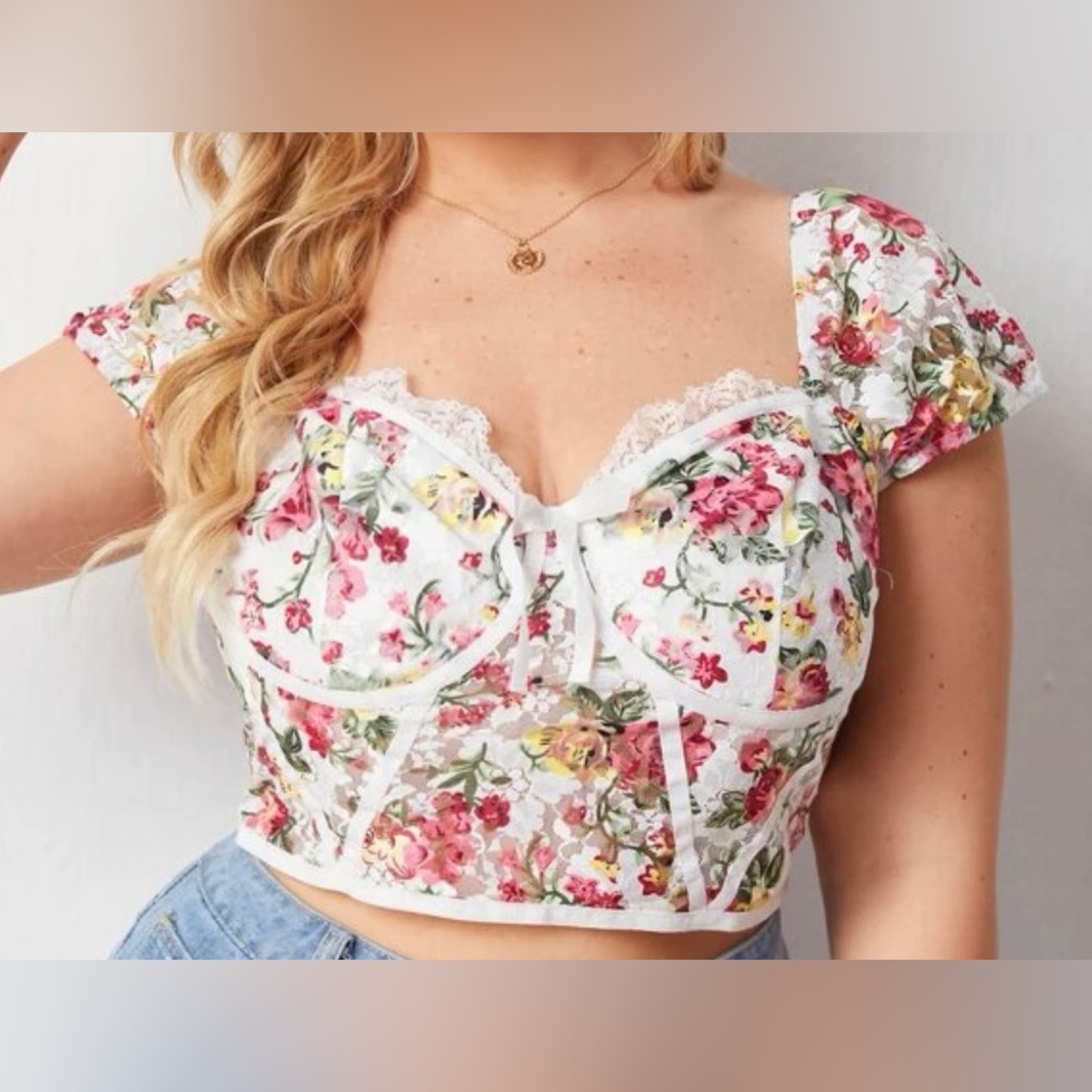 plus size lace floral corset top